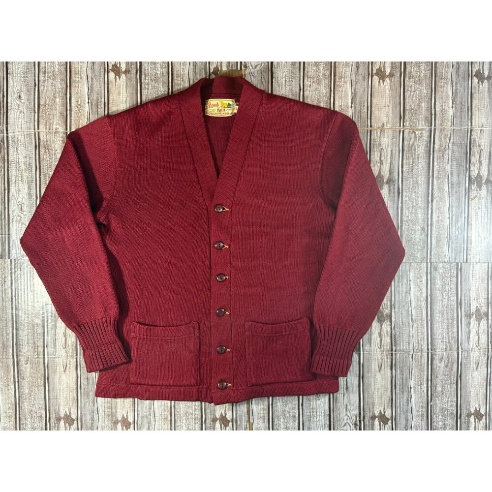 Lamb Knit Goods Co Colon Michigan wool cardigan sz 42 co: Burgundy VGT 50's 60's